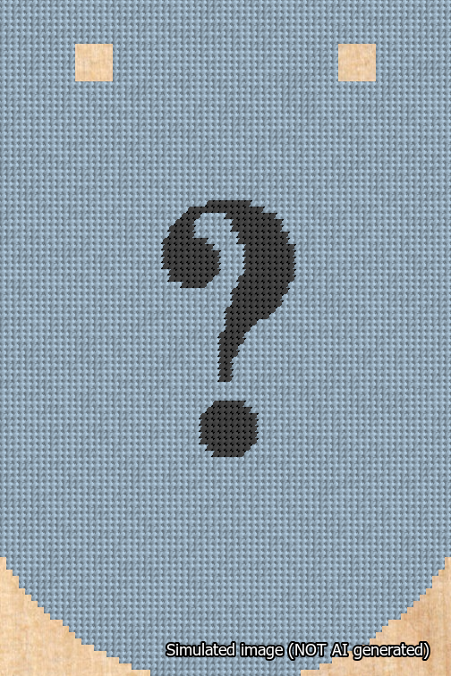 A simulated image of the stitched needlepoint design: Banner 18m Curved Question Black on Light Blue. Not A.I. generated.
