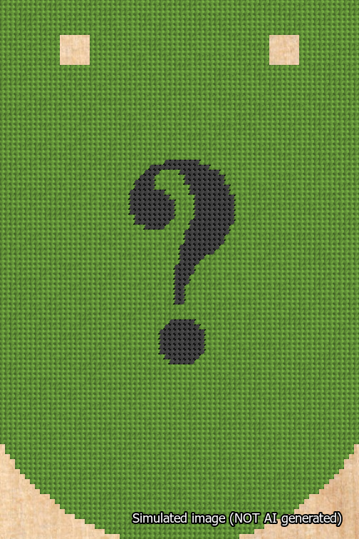 A simulated image of the stitched needlepoint design: Banner 18m Curved Question Black on Light Green. Not A.I. generated.