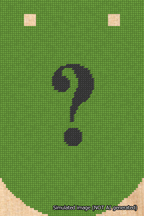 A simulated image of the stitched needlepoint design: Banner 18m Curved Question Black on Light Green. Not A.I. generated.