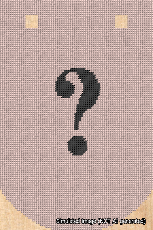 A simulated image of the stitched needlepoint design: Banner 18m Curved Question Black on Pink. Not A.I. generated.