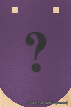 A simulated image of the stitched needlepoint design: Banner 18m Curved Question Black on Purple. Not A.I. generated.