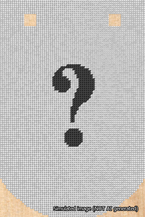A simulated image of the stitched needlepoint design: Banner 18m Curved Question Black on White. Not A.I. generated.