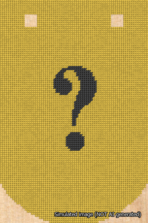 A simulated image of the stitched needlepoint design: Banner 18m Curved Question Black on Yellow. Not A.I. generated.
