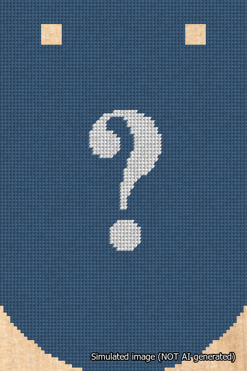 A simulated image of the stitched needlepoint design: Banner 18m Curved Question White on Blue. Not A.I. generated.