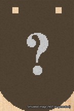 A simulated image of the stitched needlepoint design: Banner 18m Curved Question White on Brown. Not A.I. generated.