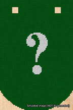 A simulated image of the stitched needlepoint design: Banner 18m Curved Question White on Green. Not A.I. generated.