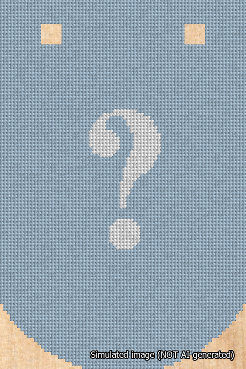 A simulated image of the stitched needlepoint design: Banner 18m Curved Question White on Light Blue. Not A.I. generated.