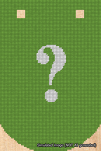 A simulated image of the stitched needlepoint design: Banner 18m Curved Question White on Light Green. Not A.I. generated.
