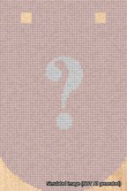 A simulated image of the stitched needlepoint design: Banner 18m Curved Question White on Pink. Not A.I. generated.