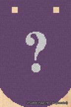 A simulated image of the stitched needlepoint design: Banner 18m Curved Question White on Purple. Not A.I. generated.