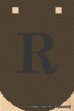 A simulated image of the stitched needlepoint design: Banner 18m Curved R Black on Brown. Not A.I. generated.