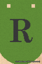 A simulated image of the stitched needlepoint design: Banner 18m Curved R Black on Light Green. Not A.I. generated.