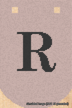A simulated image of the stitched needlepoint design: Banner 18m Curved R Black on Pink. Not A.I. generated.