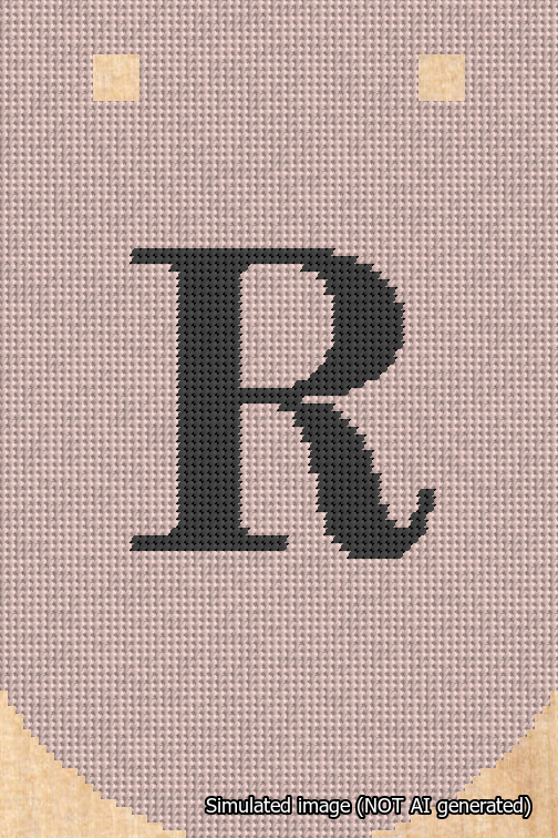 A simulated image of the stitched needlepoint design: Banner 18m Curved R Black on Pink. Not A.I. generated.