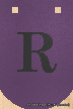 A simulated image of the stitched needlepoint design: Banner 18m Curved R Black on Purple. Not A.I. generated.