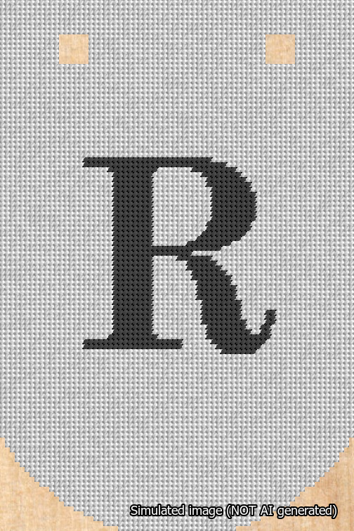 A simulated image of the stitched needlepoint design: Banner 18m Curved R Black on White. Not A.I. generated.