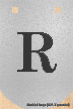 A simulated image of the stitched needlepoint design: Banner 18m Curved R Black on White. Not A.I. generated.