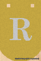 A simulated image of the stitched needlepoint design: Banner 18m Curved R White on Yellow. Not A.I. generated.