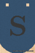 A simulated image of the stitched needlepoint design: Banner 18m Curved S Black on Blue. Not A.I. generated.