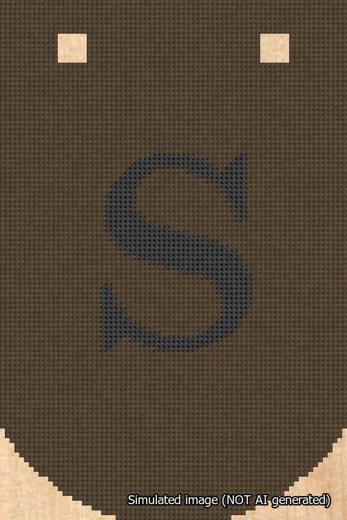 A simulated image of the stitched needlepoint design: Banner 18m Curved S Black on Brown. Not A.I. generated.