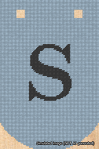 A simulated image of the stitched needlepoint design: Banner 18m Curved S Black on Light Blue. Not A.I. generated.