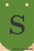 A simulated image of the stitched needlepoint design: Banner 18m Curved S Black on Light Green. Not A.I. generated.