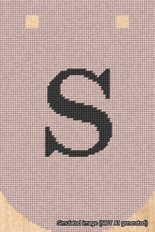 A simulated image of the stitched needlepoint design: Banner 18m Curved S Black on Pink. Not A.I. generated.
