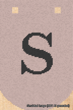 A simulated image of the stitched needlepoint design: Banner 18m Curved S Black on Pink. Not A.I. generated.