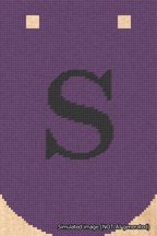 A simulated image of the stitched needlepoint design: Banner 18m Curved S Black on Purple. Not A.I. generated.
