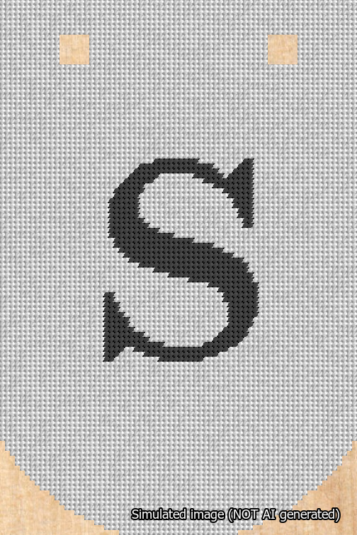 A simulated image of the stitched needlepoint design: Banner 18m Curved S Black on White. Not A.I. generated.