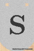 A simulated image of the stitched needlepoint design: Banner 18m Curved S Black on White. Not A.I. generated.