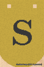 A simulated image of the stitched needlepoint design: Banner 18m Curved S Black on Yellow. Not A.I. generated.
