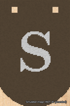 A simulated image of the stitched needlepoint design: Banner 18m Curved S White on Brown. Not A.I. generated.