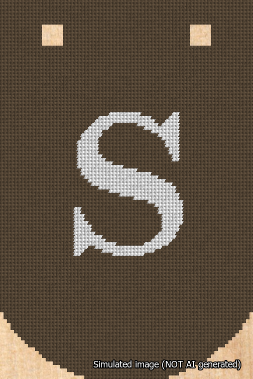 A simulated image of the stitched needlepoint design: Banner 18m Curved S White on Brown. Not A.I. generated.