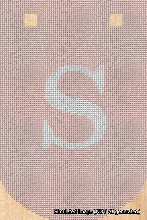 A simulated image of the stitched needlepoint design: Banner 18m Curved S White on Pink. Not A.I. generated.