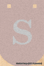 A simulated image of the stitched needlepoint design: Banner 18m Curved S White on Pink. Not A.I. generated.