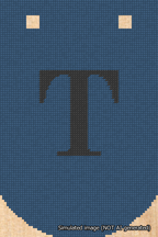 A simulated image of the stitched needlepoint design: Banner 18m Curved T Black on Blue. Not A.I. generated.