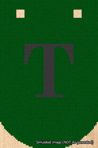 A simulated image of the stitched needlepoint design: Banner 18m Curved T Black on Green. Not A.I. generated.