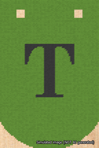 A simulated image of the stitched needlepoint design: Banner 18m Curved T Black on Light Green. Not A.I. generated.