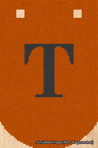 A simulated image of the stitched needlepoint design: Banner 18m Curved T Black on Orange. Not A.I. generated.