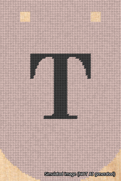 A simulated image of the stitched needlepoint design: Banner 18m Curved T Black on Pink. Not A.I. generated.