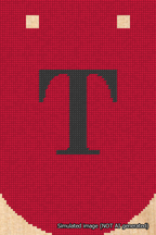 A simulated image of the stitched needlepoint design: Banner 18m Curved T Black on Red. Not A.I. generated.