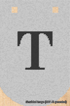 A simulated image of the stitched needlepoint design: Banner 18m Curved T Black on White. Not A.I. generated.