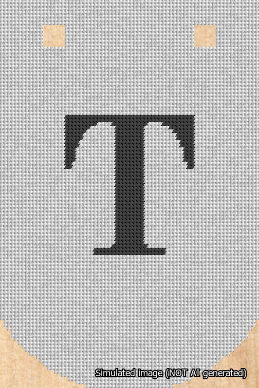 A simulated image of the stitched needlepoint design: Banner 18m Curved T Black on White. Not A.I. generated.