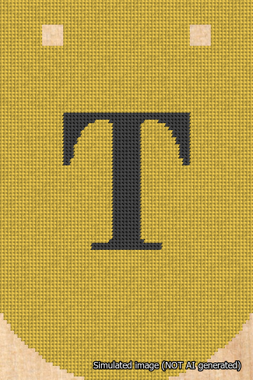A simulated image of the stitched needlepoint design: Banner 18m Curved T Black on Yellow. Not A.I. generated.