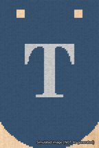 A simulated image of the stitched needlepoint design: Banner 18m Curved T White on Blue. Not A.I. generated.