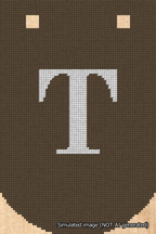 A simulated image of the stitched needlepoint design: Banner 18m Curved T White on Brown. Not A.I. generated.