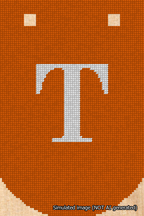 A simulated image of the stitched needlepoint design: Banner 18m Curved T White on Orange. Not A.I. generated.
