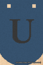 A simulated image of the stitched needlepoint design: Banner 18m Curved U Black on Blue. Not A.I. generated.