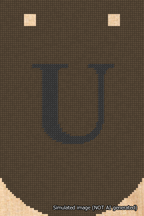 A simulated image of the stitched needlepoint design: Banner 18m Curved U Black on Brown. Not A.I. generated.